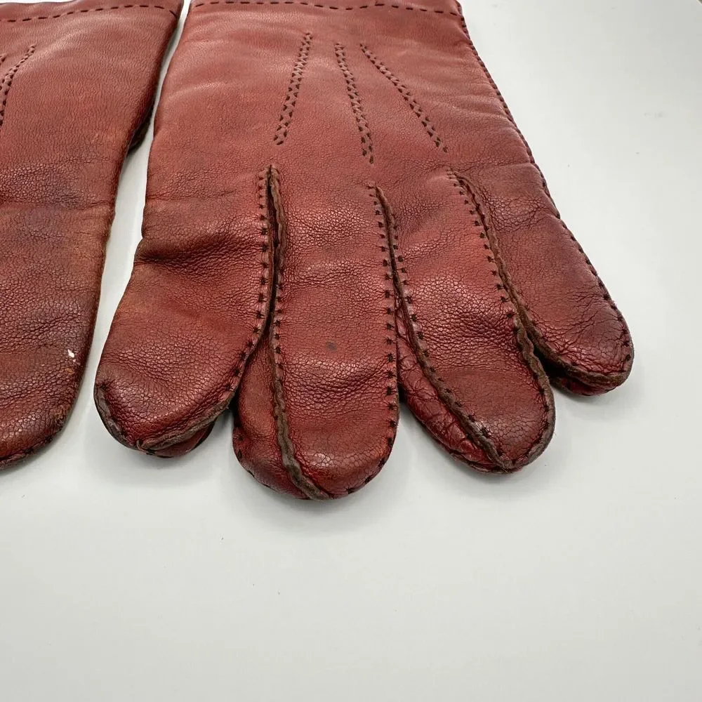 Vintage Leather Fur Lined Driving Gloves Brown 9.5 Made In France‎ Soft Luxury